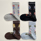 Rufia mesh floral mid-calf socks displayed flat showing floral pattern