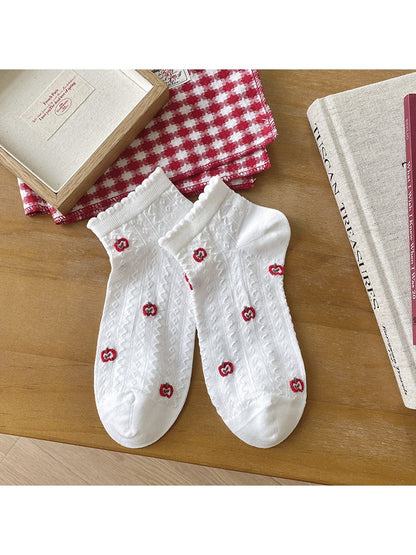 Rufia - Scalloped Cuff Patterned Casual Ankle Socks