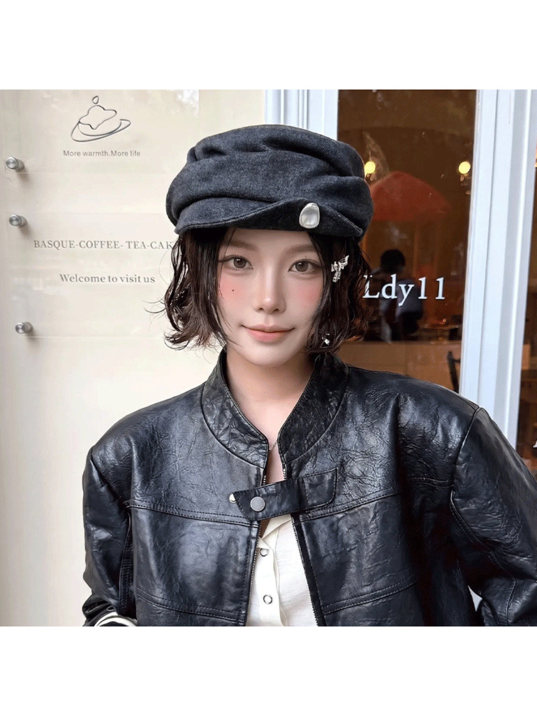 Haila - Button Accent Ruched Asymmetric Brim Hat