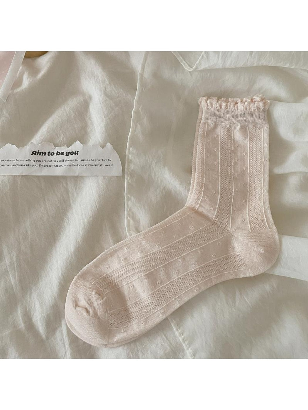 Rufia - Muted Ruffle Solid Color Crew Socks