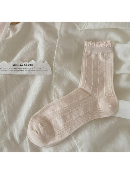 Rufia - Muted Ruffle Solid Color Crew Socks