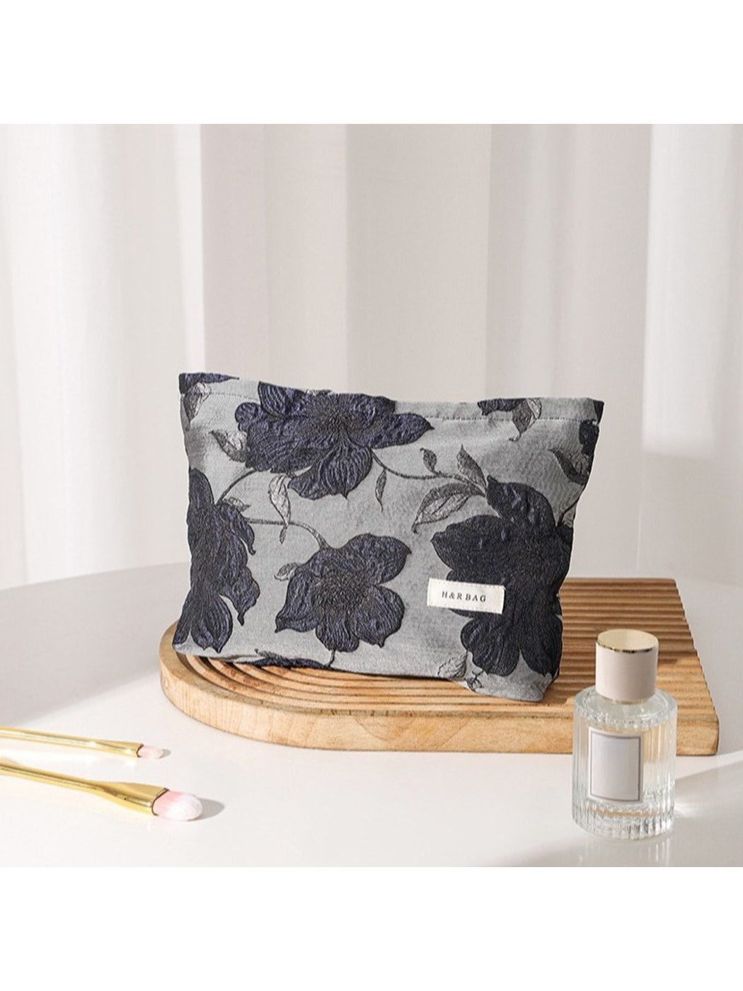 Cosbai - Dark Blue Floral Makeup Organizer Bag