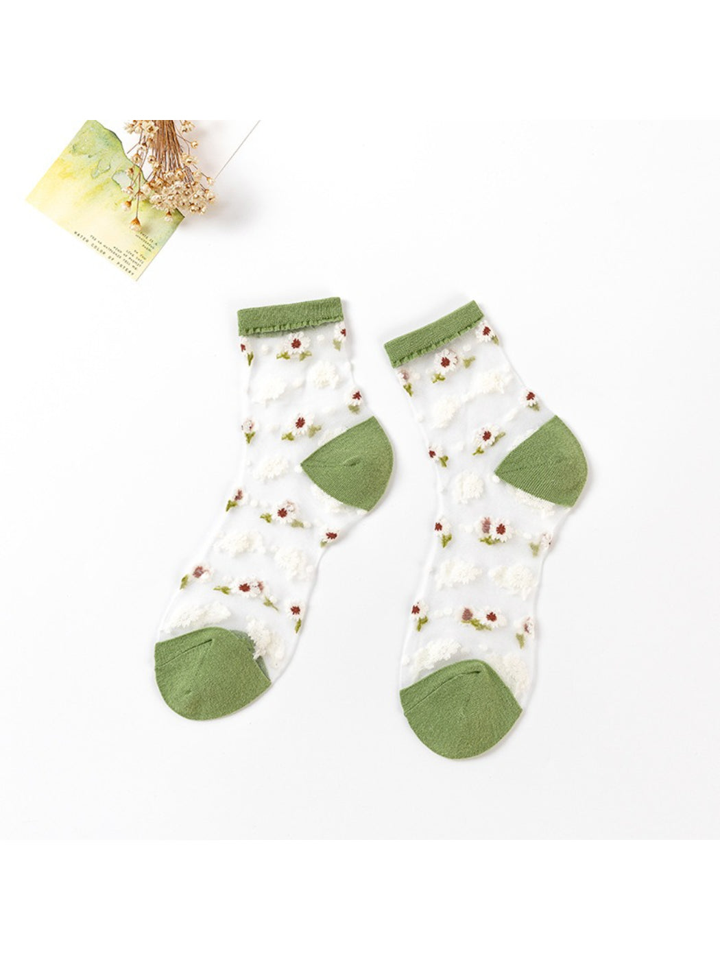Rufia - Soft Floral Mesh Sheer Crew Socks