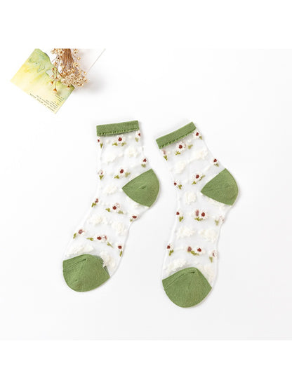 Rufia - Soft Floral Mesh Sheer Crew Socks