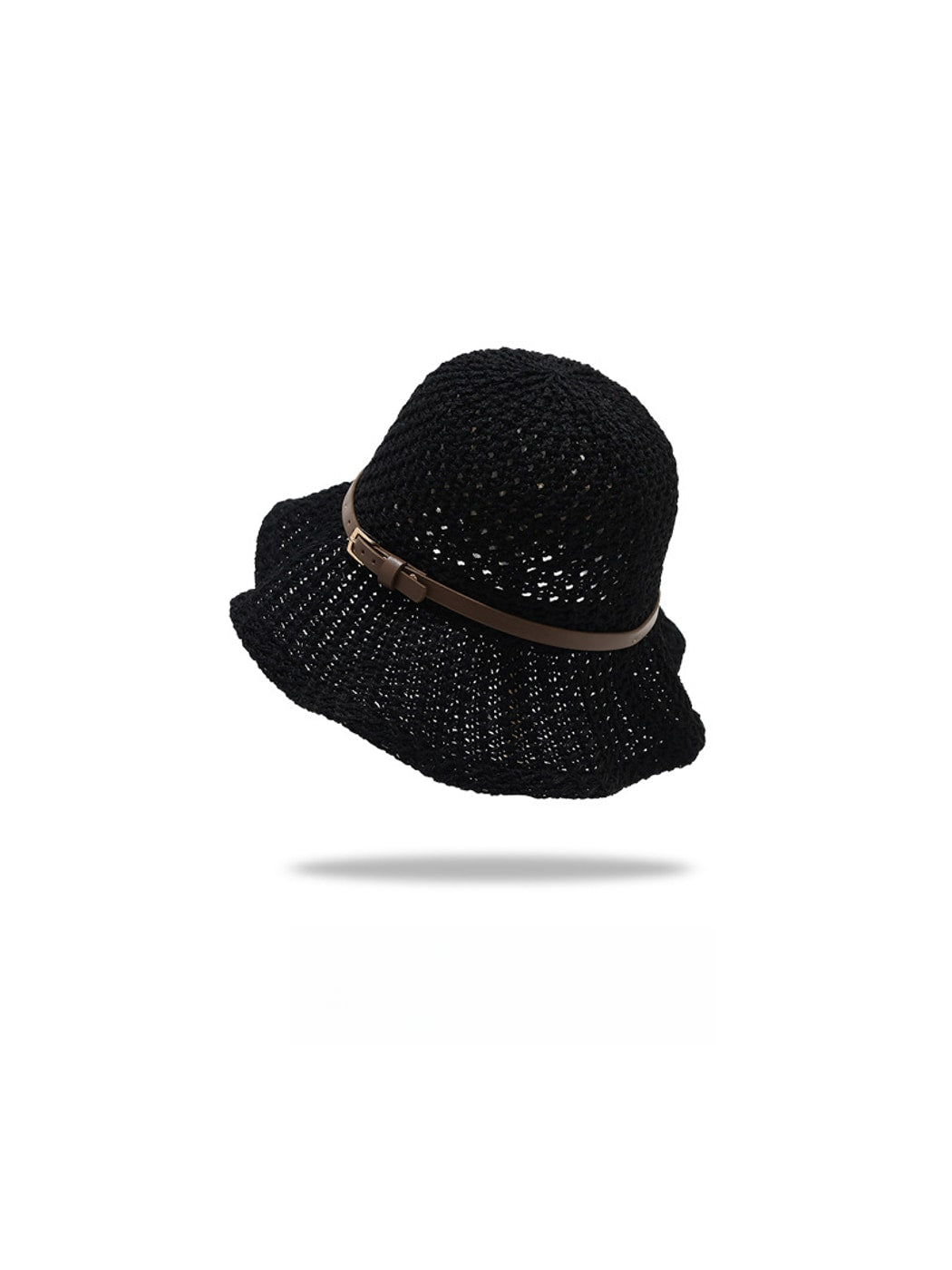 Haila - Solid Color Wide Brim Belt Decoration Bucket Hat