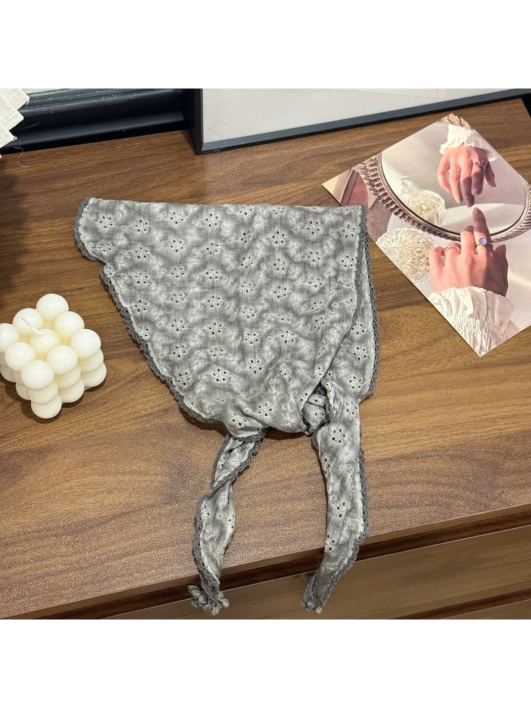 Scarvii - Floral Cutout Trim Triangle Bandana