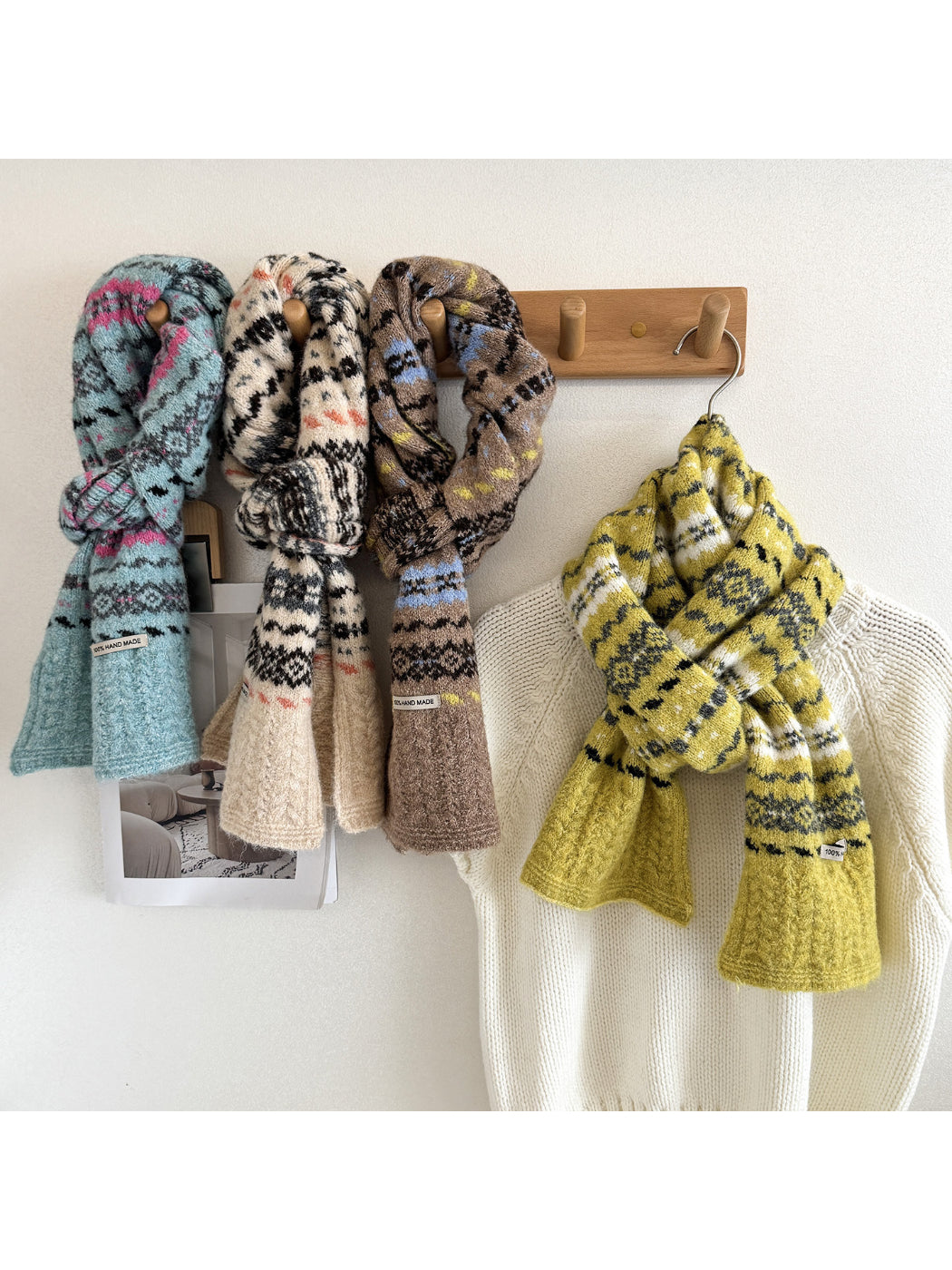 Scarvii - Geometric Zigzag Band Fuzzy Textured Scarf