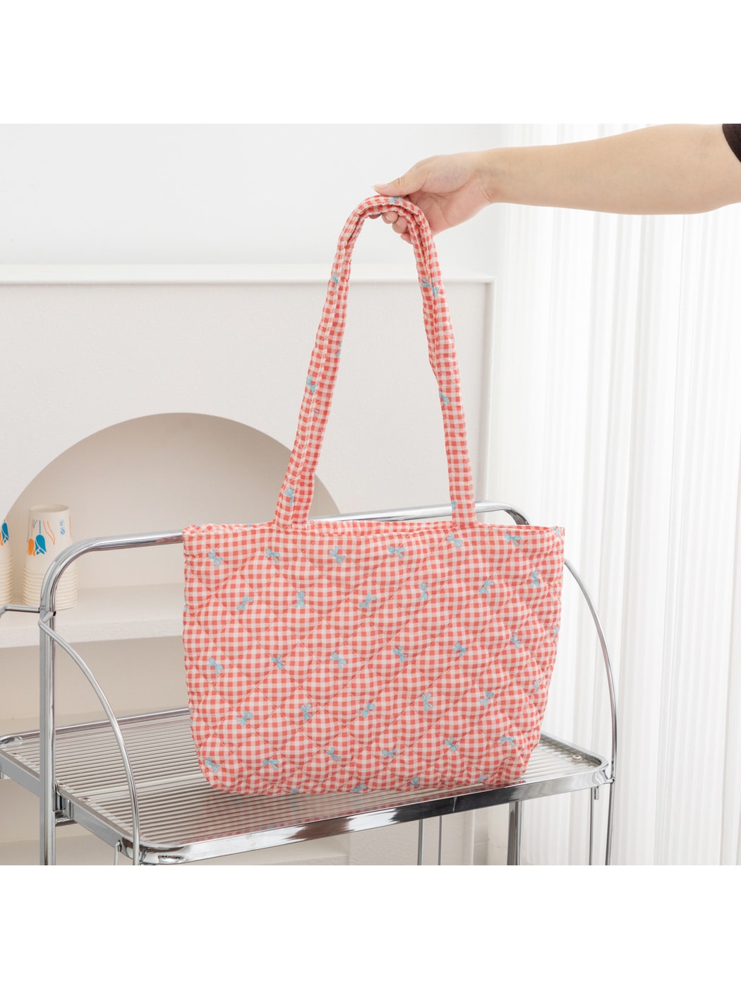 Cosbai - Bow and Floral Patterns Quilted Tote Bag