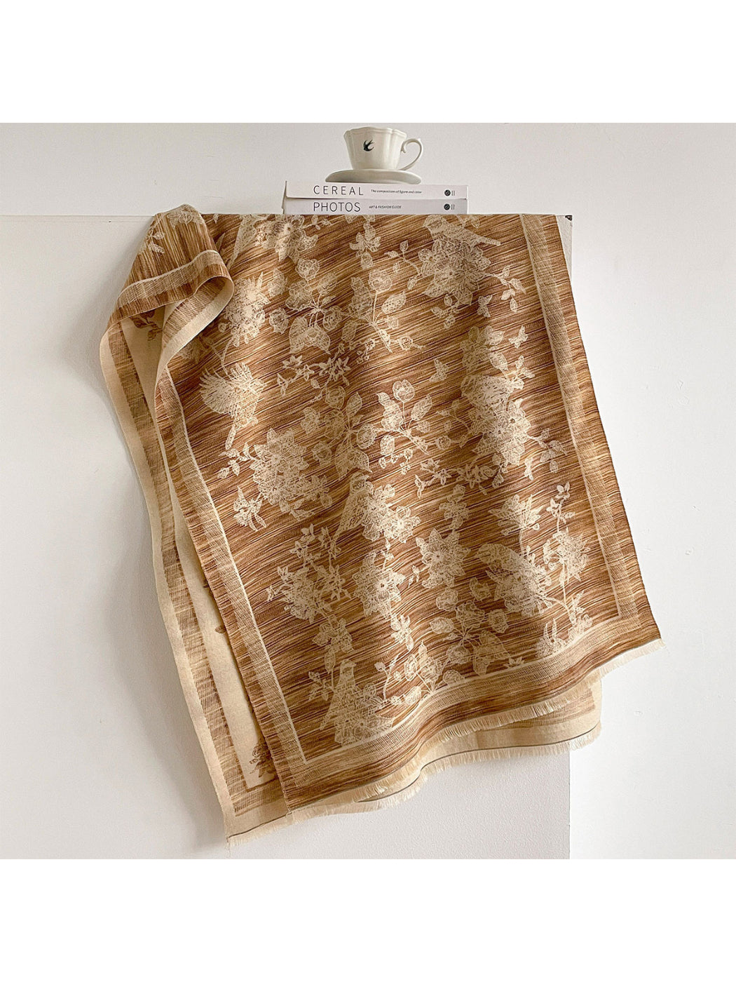 Scarvii - Bird Floral Pattern Textured Scarf