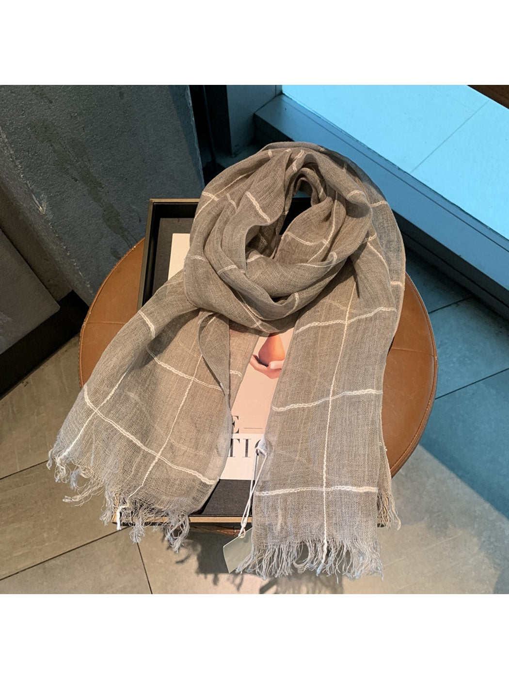 Scarvii - Retro Beige Tone Check Pattern Scarf