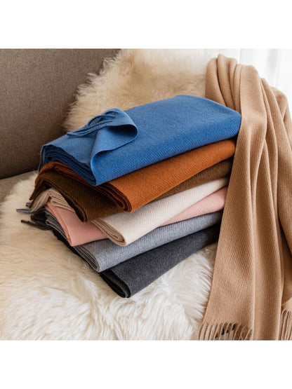 Scarvii - Classic Tassel Trim Solid Color Wrap Scarf