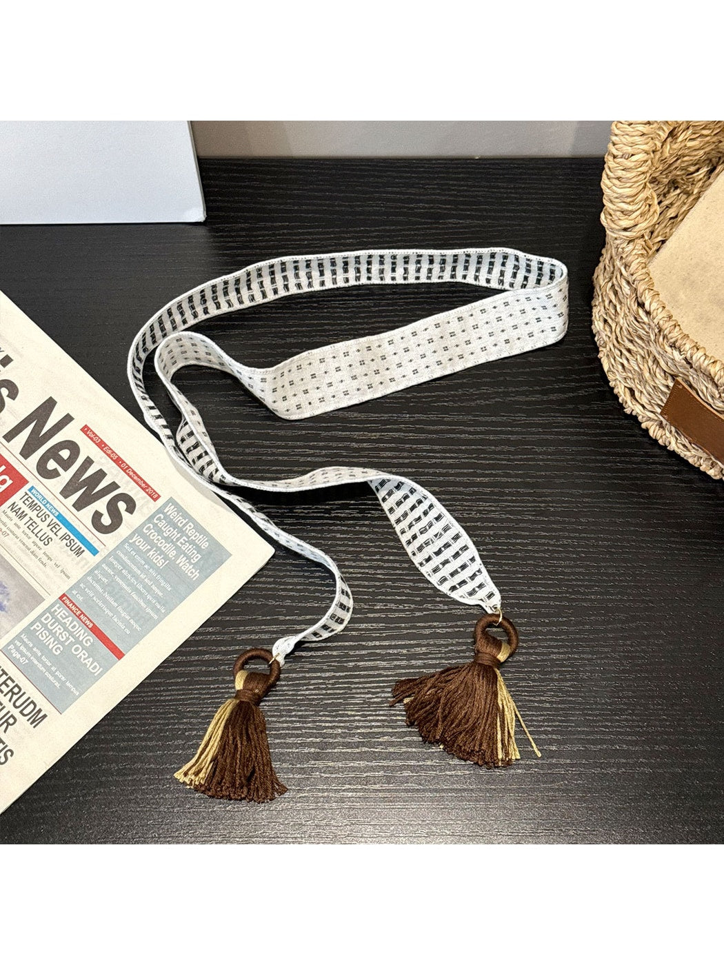 Scarvii - Tassel Decoration Square Dots Narrow Scarf