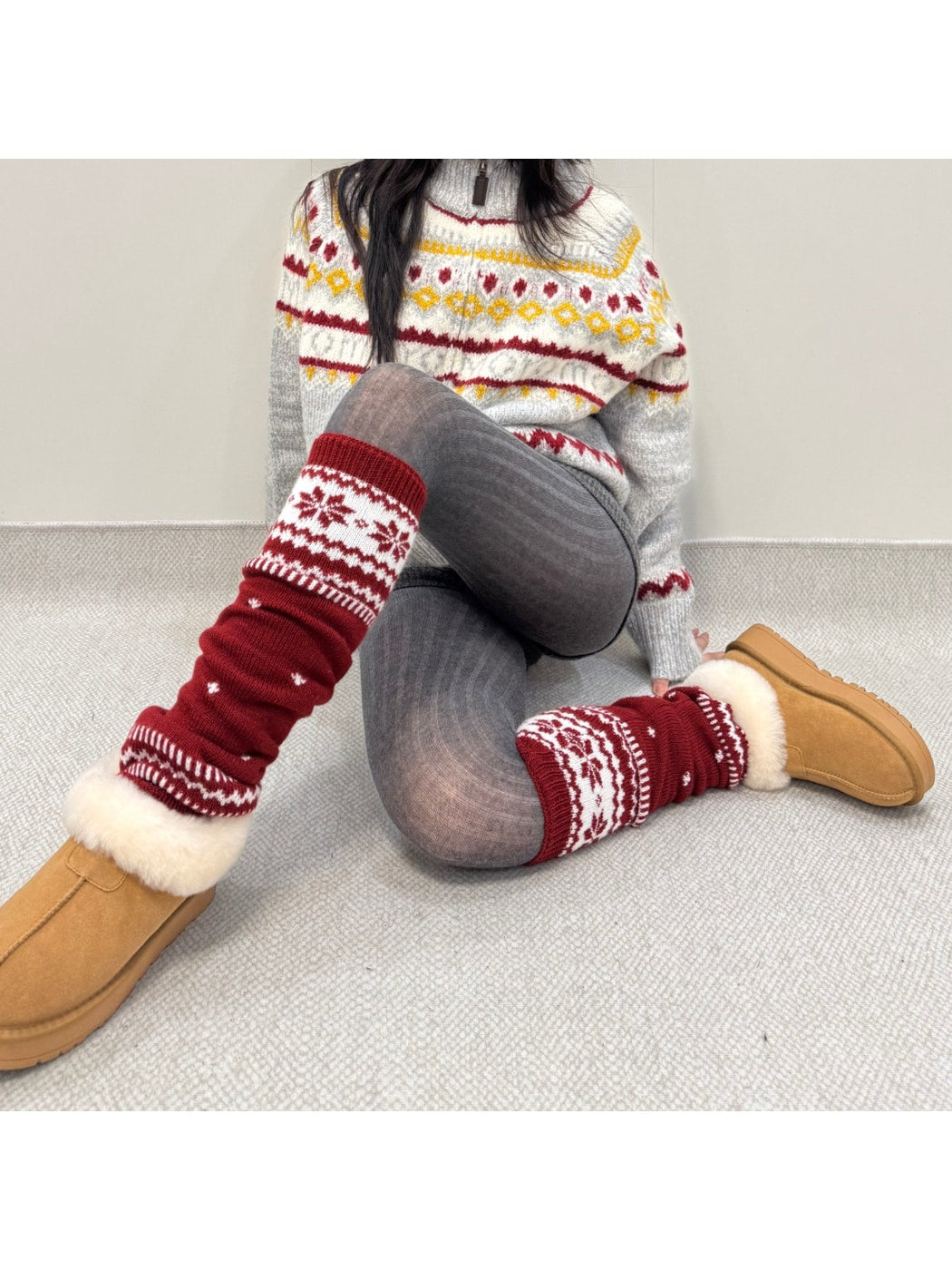 Cozyra - Fair Isle Snowflake Knit Leg Warmers