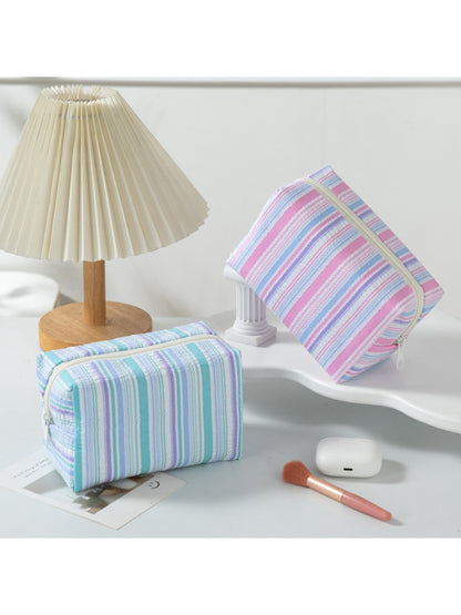 Cosbai - Colorful Striped Zipper Cosmetic Organizer Bag