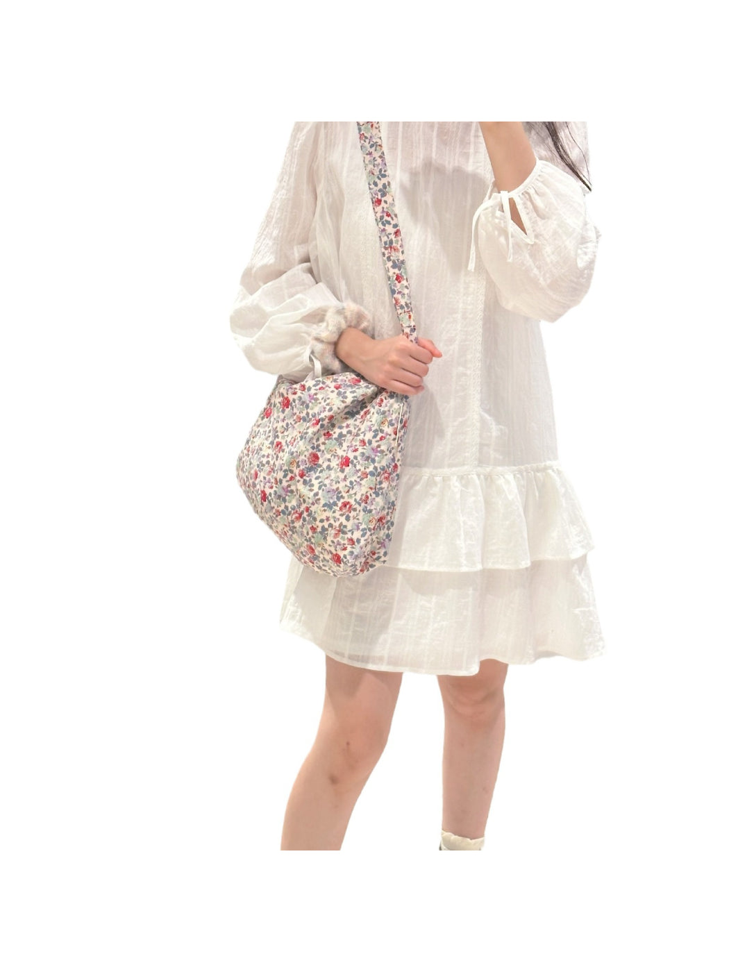 Cosbai - Soft Floral Print Slouchy Shoulder Tote Bag