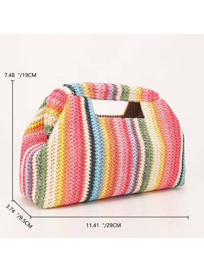 Cosbai - Rainbow Colors Striped Knitted Style Handbag