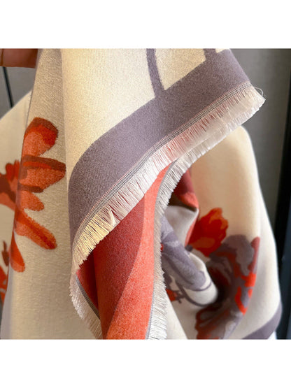 Scarvii - Oversized Floral Contrast Border Long Scarf