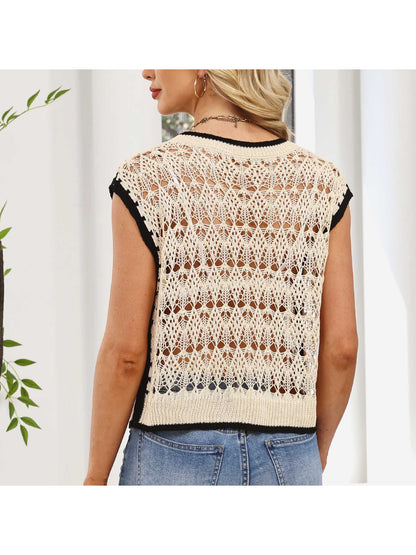 Crosa - Contrast Trim Crochet Beach Top