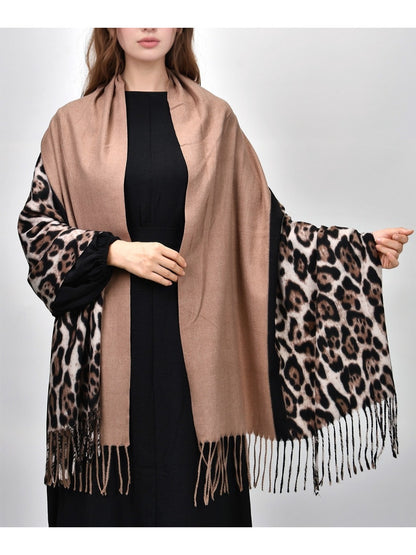Scarvii - Leopard Print Tassel Winter Scarf