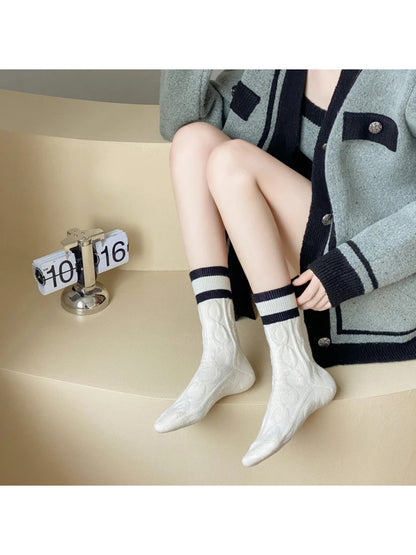 Rufia - Striped Ribbed-Cuff Cable Knit Crew Socks