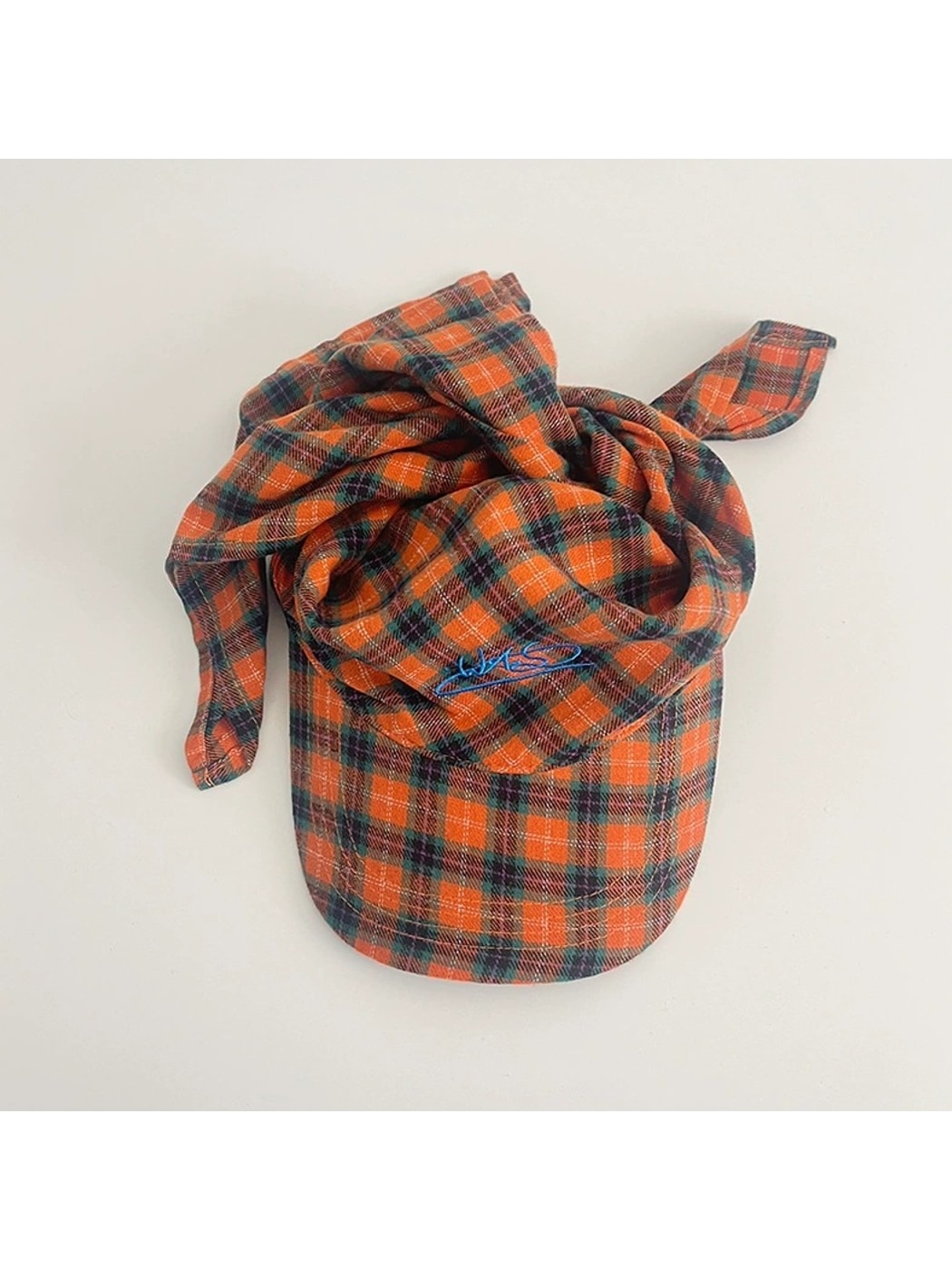 Haila - Colorblock Plaid Curved Brim Headscarf Cap