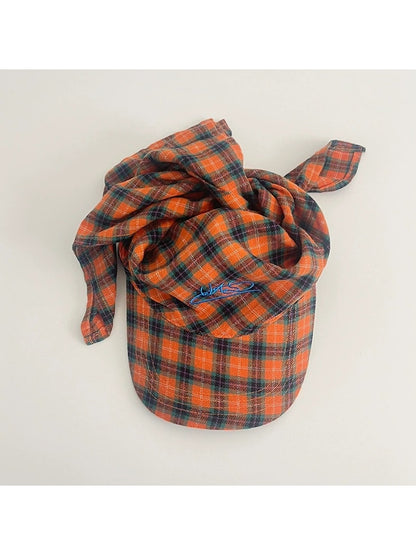 Haila - Colorblock Plaid Curved Brim Headscarf Cap