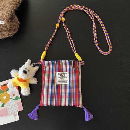 Cosbai Playful Check Phone Crossbody Bag open showing interior and lining