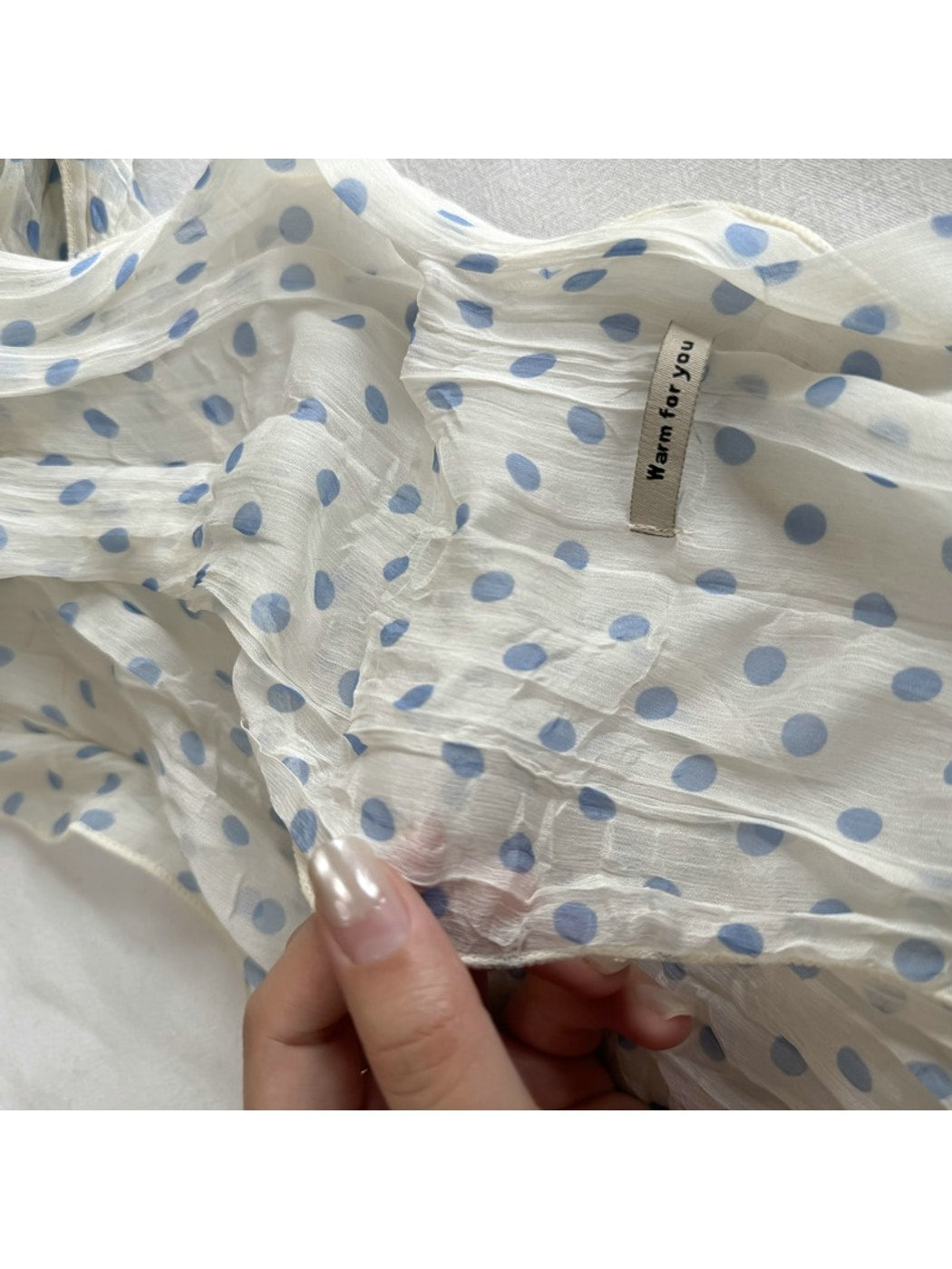 Scarvii - Polka Dot Pleated Long Narrow Scarf