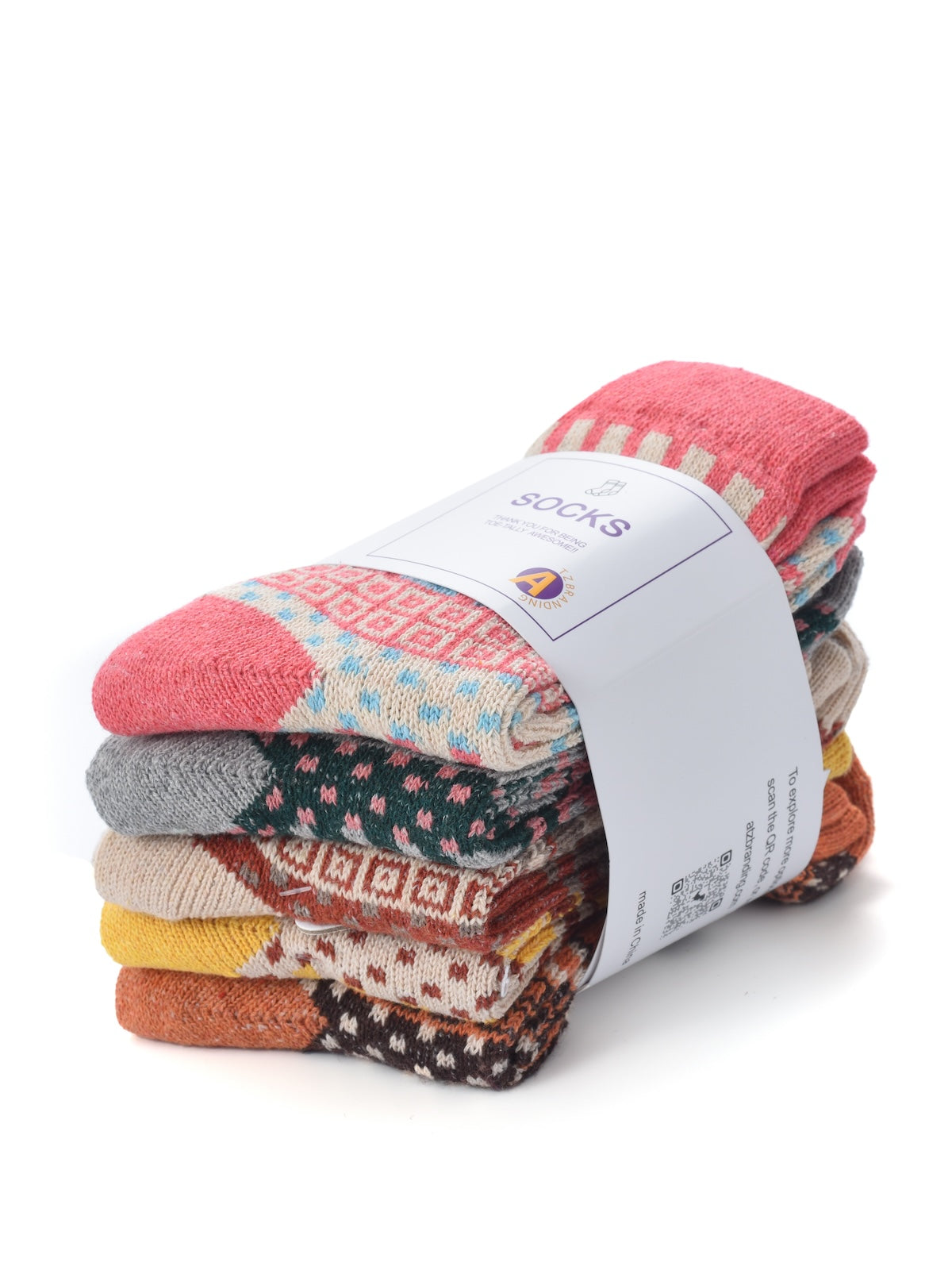 Rufia - 5 Pairs Bohemian Wool-Blend Socks Set