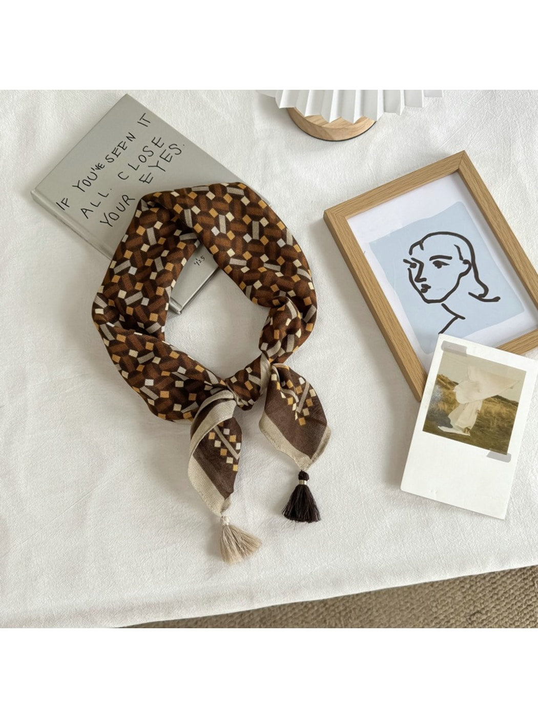Scarvii - Polka Dot and Geometric Print Square Scarf