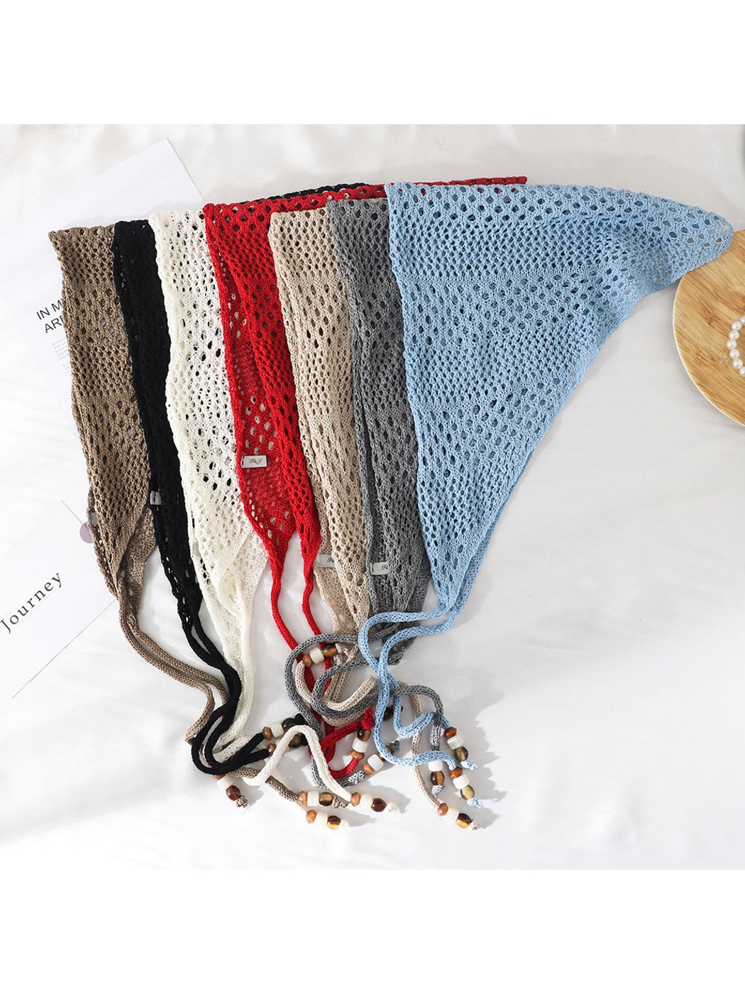 Scarvii - Openwork Beaded Tie Triangle Bandana