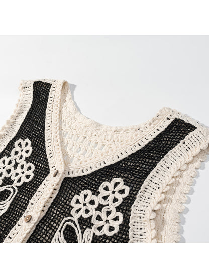 Crosa - V Neck Butterfly and Floral Knit Vest