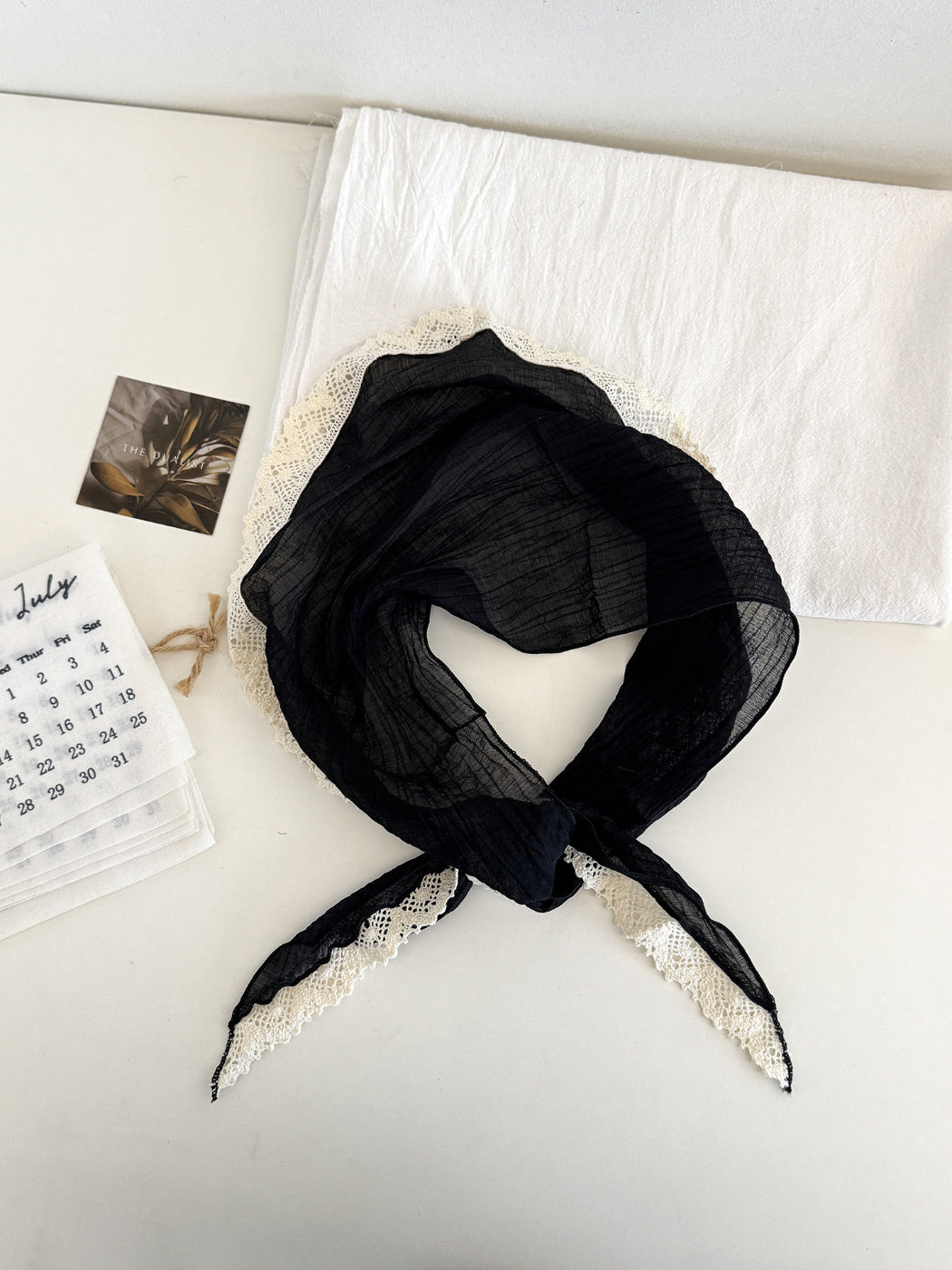 Scarvii - Lace Trim Crinkle Neck Scarf