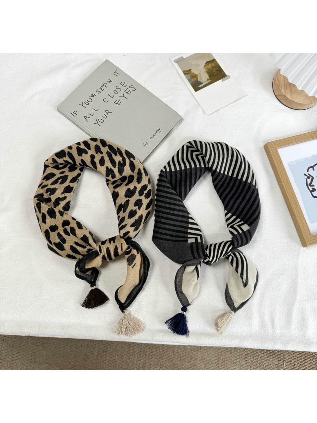 Scarvii - Edgy Printed Tassel Trim Square Scarf