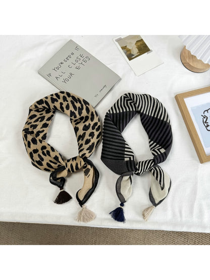 Scarvii - Edgy Printed Tassel Trim Square Scarf