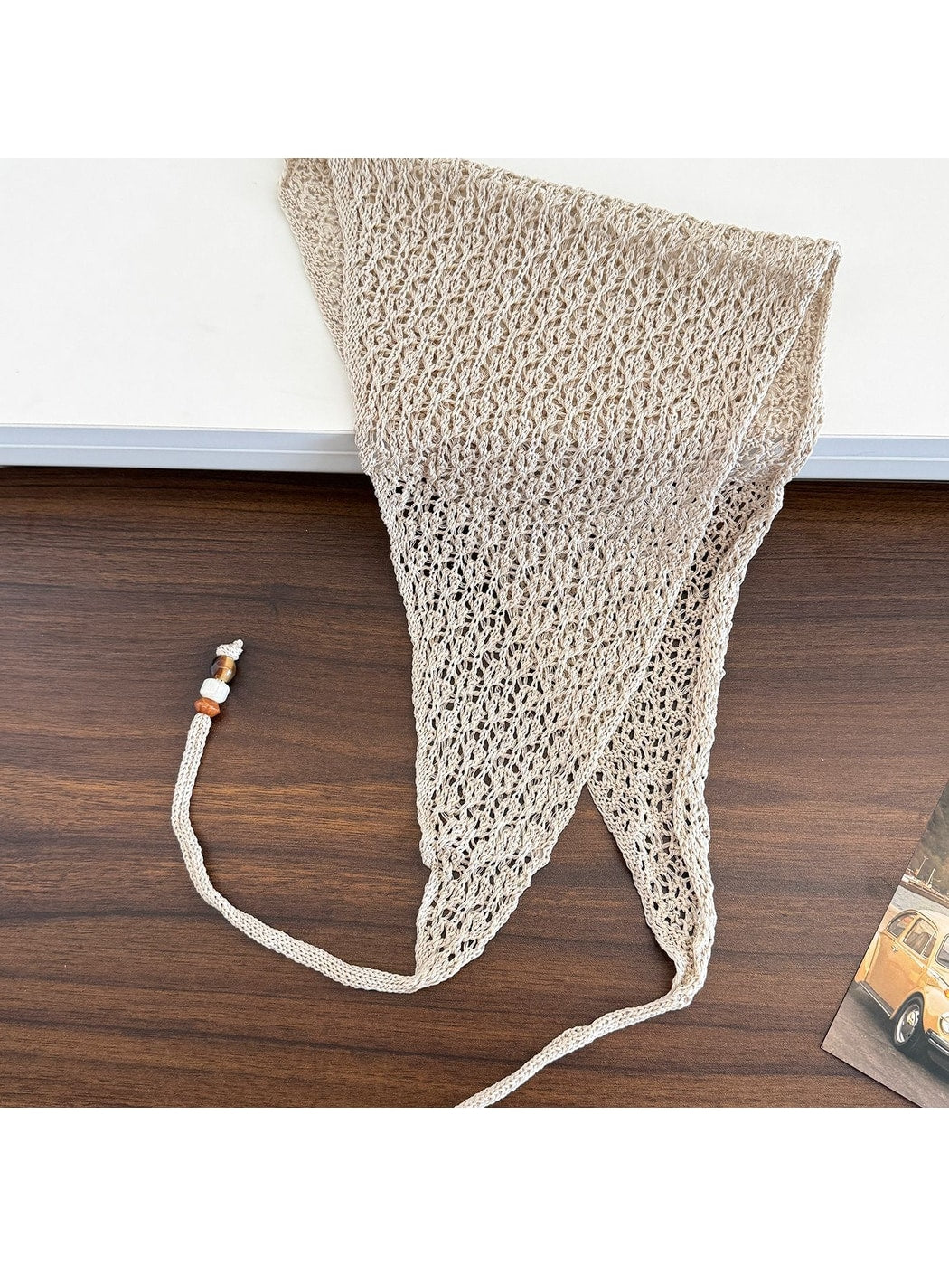 Scarvii - Beaded Tie Hollow Out Triangle Scarf