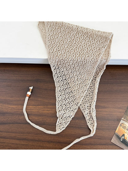 Scarvii - Beaded Tie Hollow Out Triangle Scarf