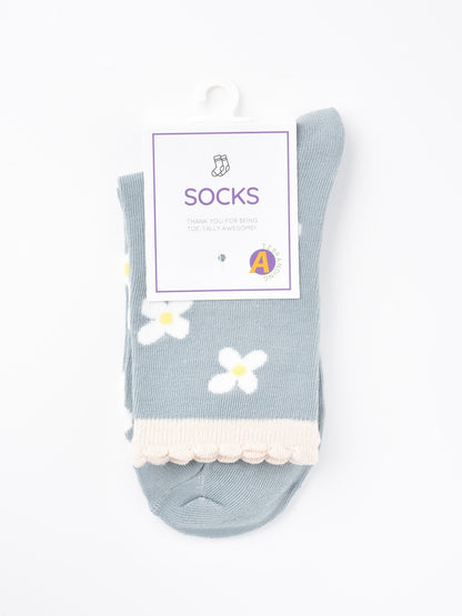 Rufia - Floral Lace Trim Mid-Calf Socks