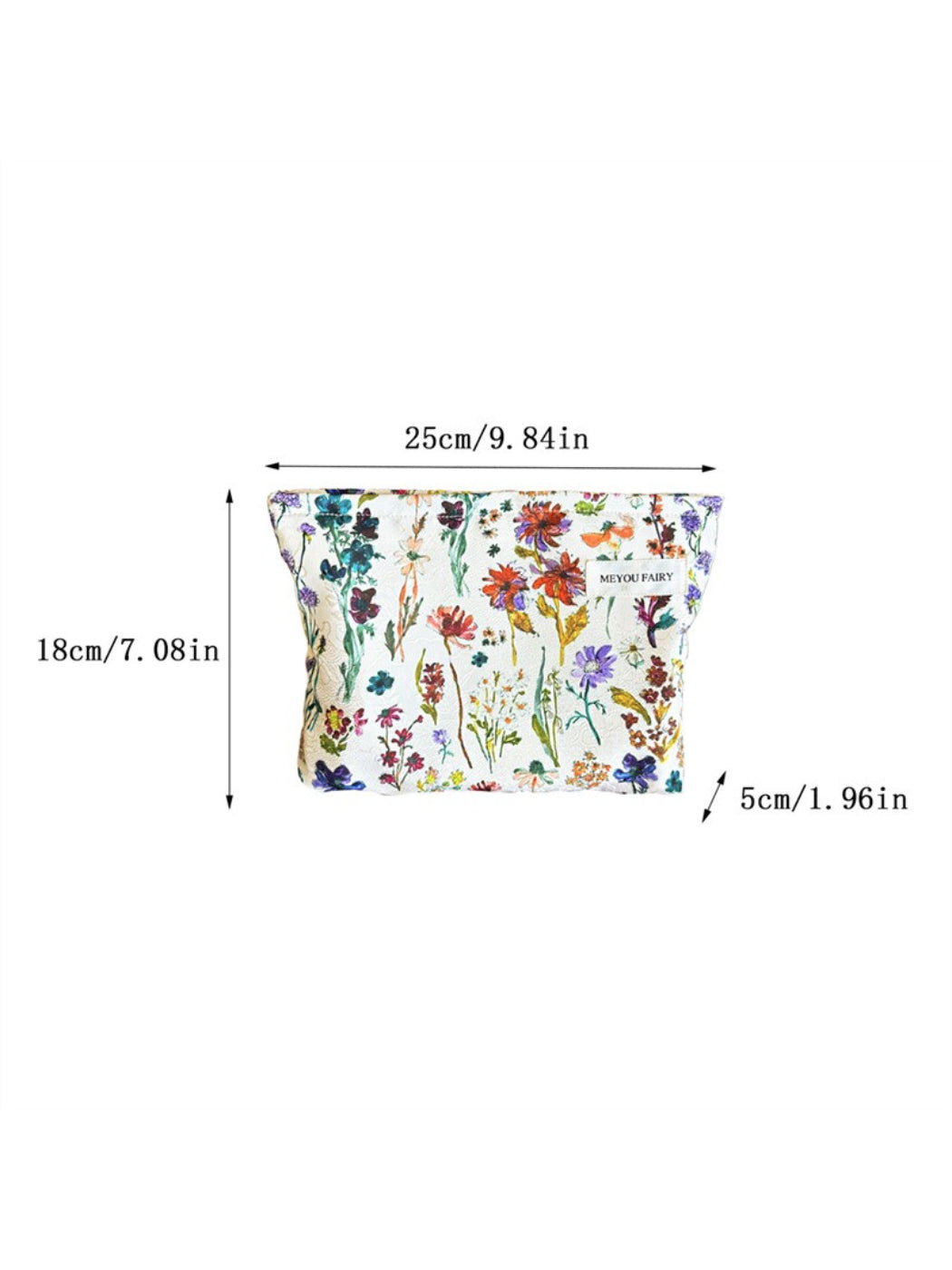 Cosbai Wildflower Cosmetic Bag shown from a side angle featuring floral artwork