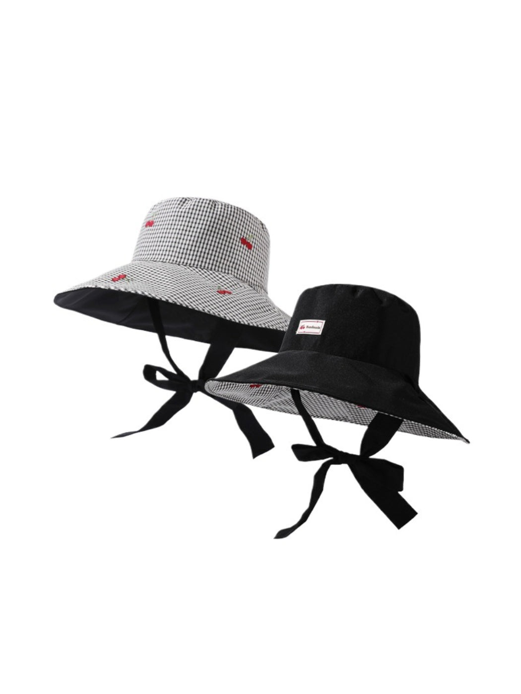 Haila reversible gingham brim hat in black and white check pattern, front view