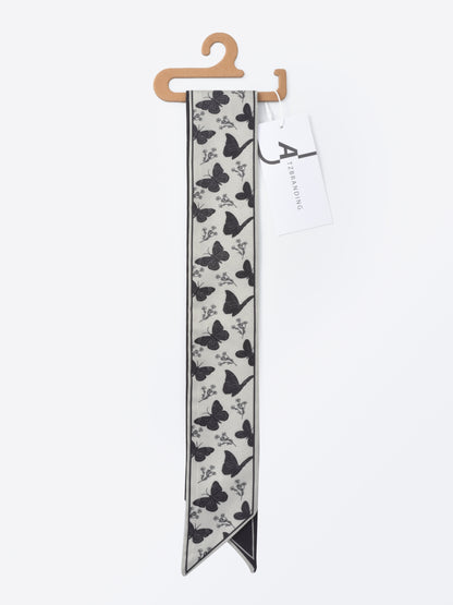 Scarvii - Vintage Butterfly Motif Skinny Scarf