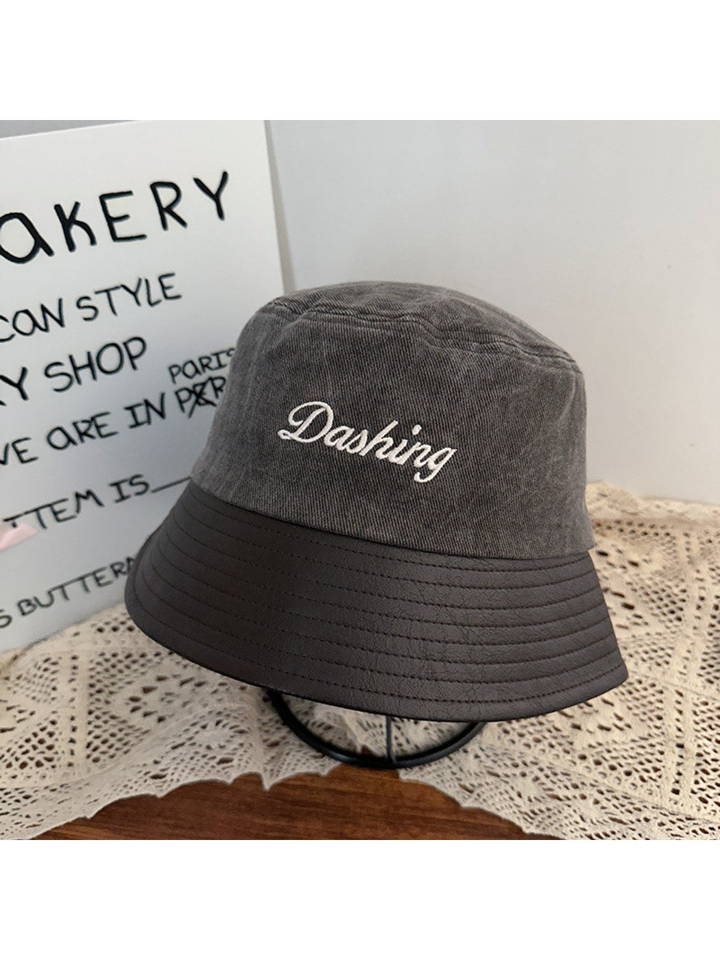 Haila - Embroidered Short Brim Round Crown Bucket Hat