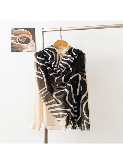 Scarvii - Geometric Line Print Lightweight Wrap Scarf