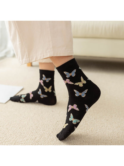 Rufia - Delicate Butterfly Motif Crew Socks