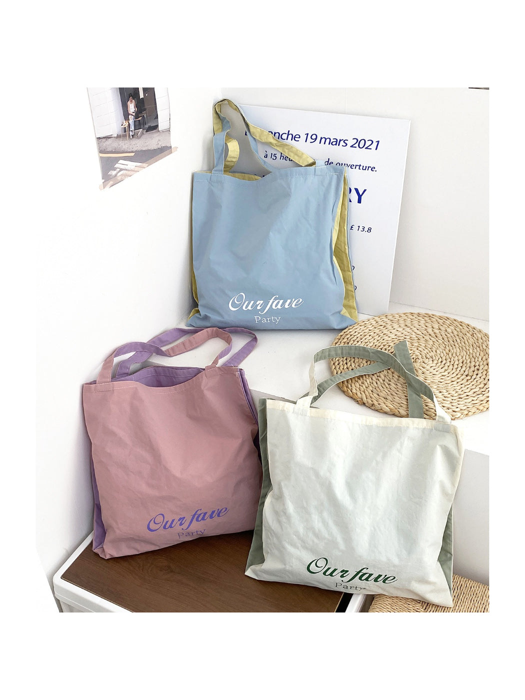 Side view of Cosbai lightweight everyday spring tote bag showing slim profile