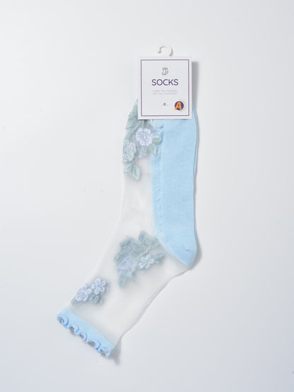 Rufia - Sheer Floral Embroidered Crew Socks product image 5