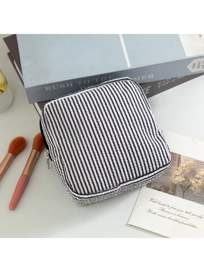 Cosbai - Pinstripes Zipper Cosmetic Organizer Bag