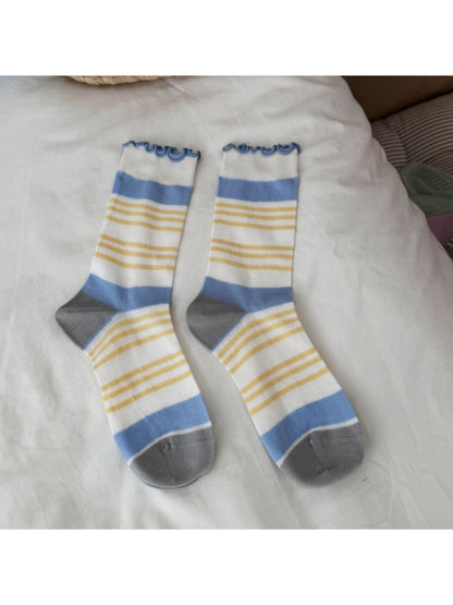 Rufia Wavy Cuff Stripe Socks in a set of two pairs with matching patterns