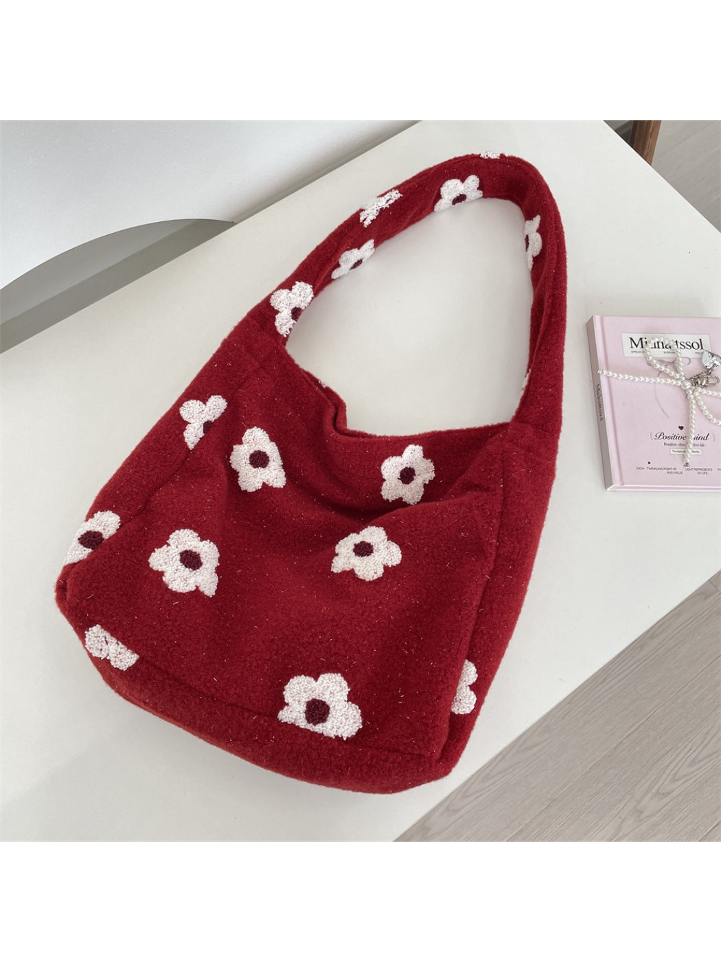 Cosbai - Floral Textured Shoulder Tote Bag