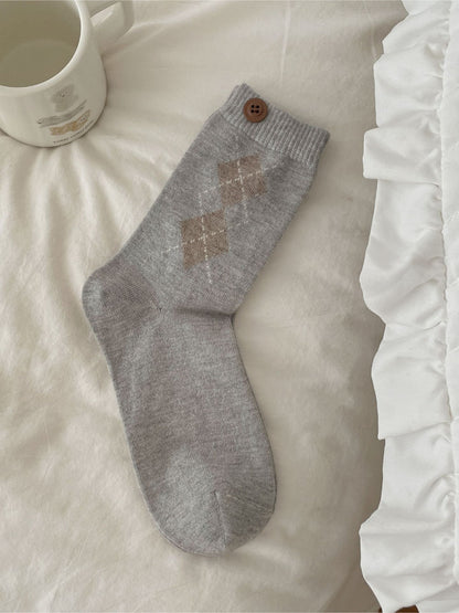 Rufia - Argyle Crew Socks with Button Detail